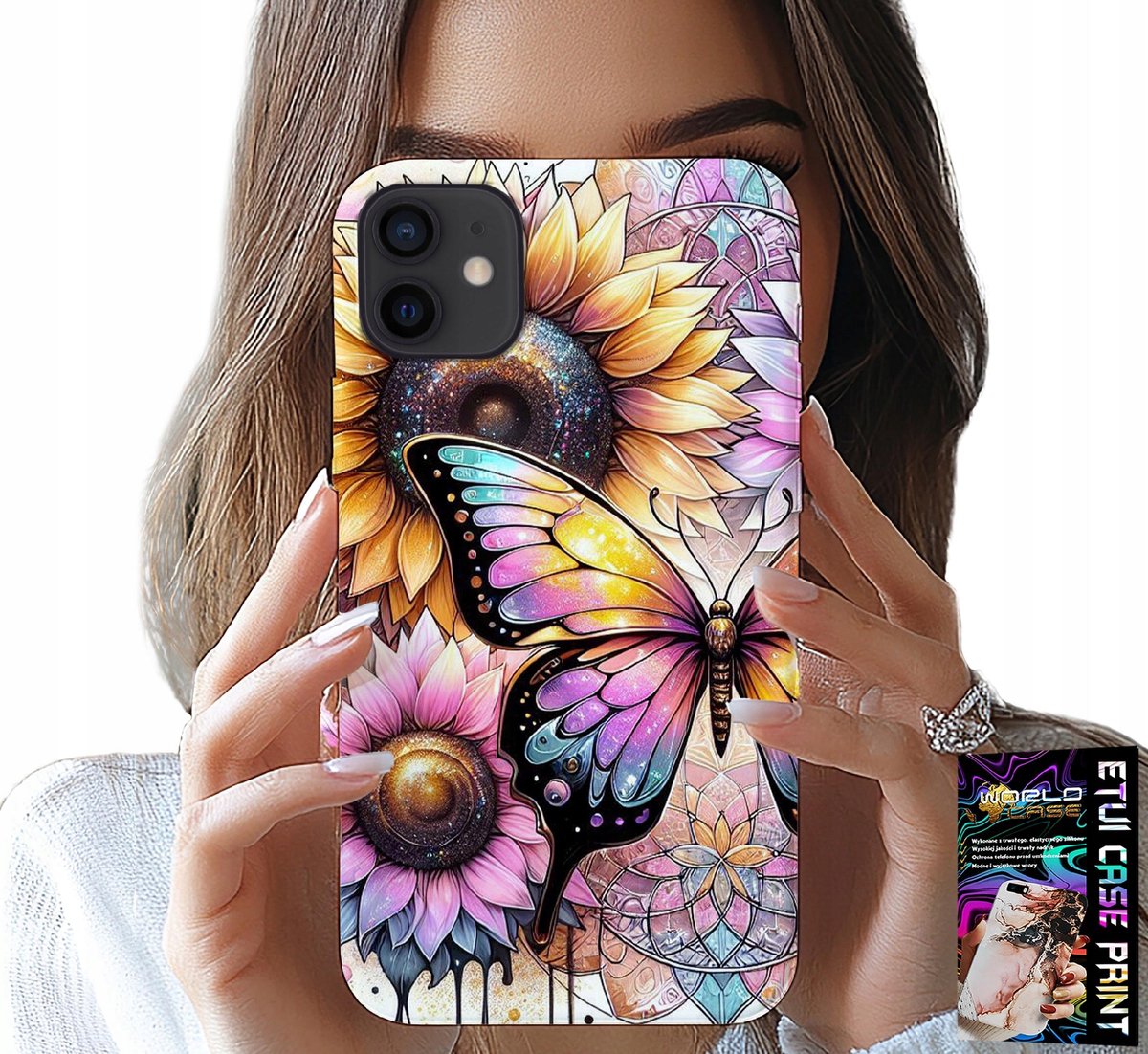 iPhone 11 hoesje - Zonnebloem met vlinder, hoesje + screenprotector