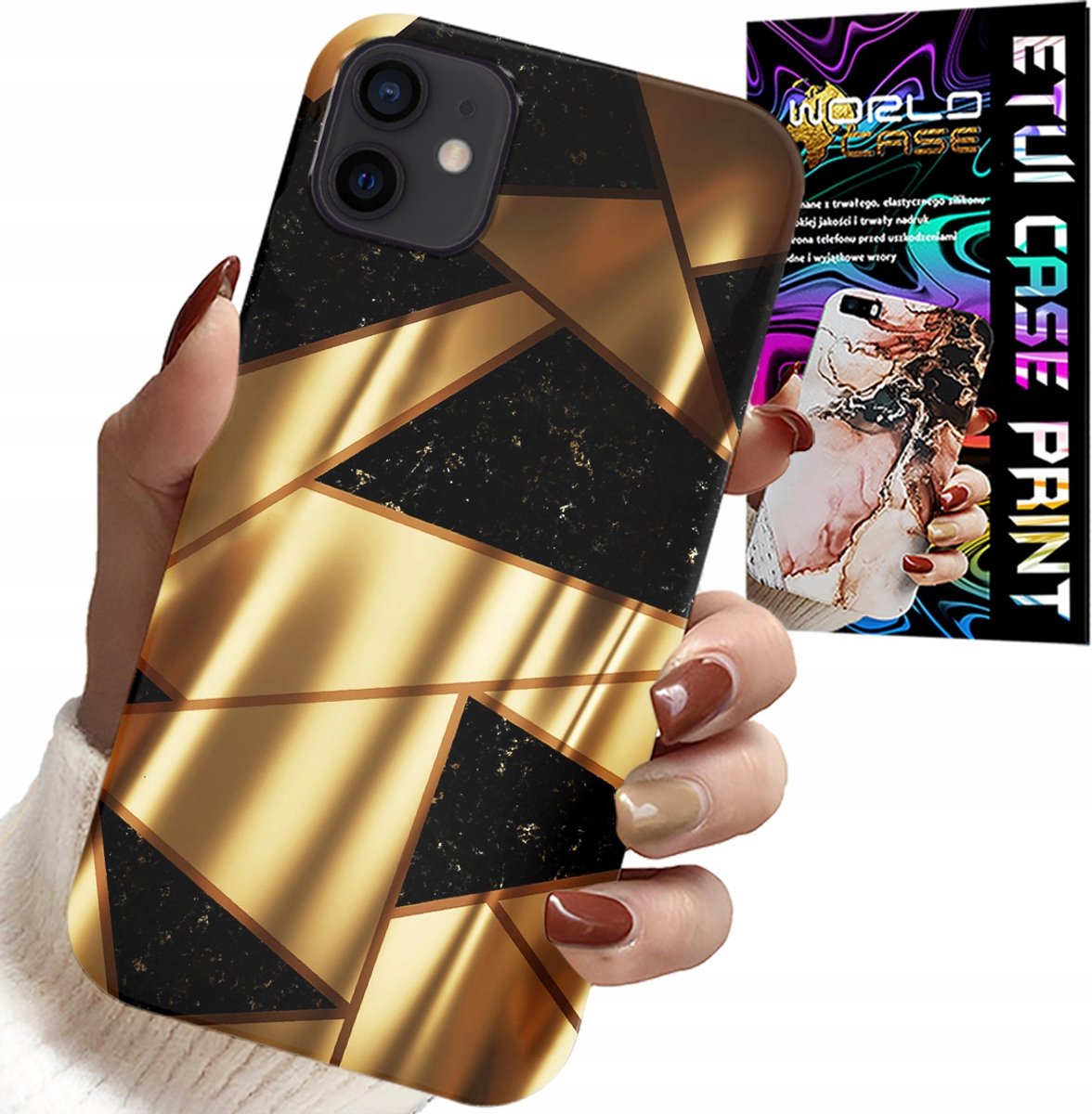 HOESJE VOOR IPHONE 12 MINI - ELEGANT GOUDEN PATRONEN + HYDRO FILM
