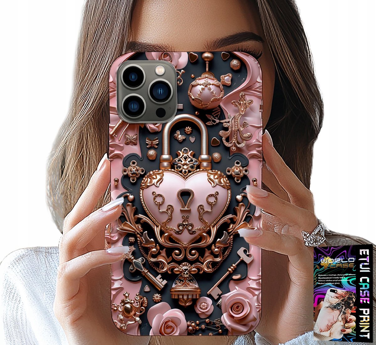 Hoesje voor iPhone 12 Pro Max - Vrouwelijk, modieus patroon, rozenhart hangslot