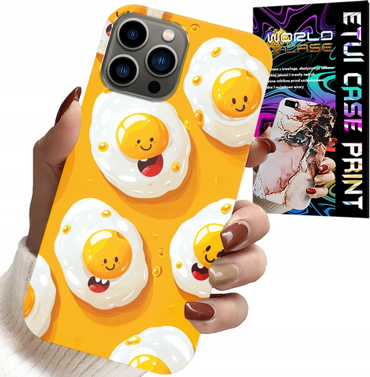 HOESJE VOOR IPHONE 12 PRO MAX - LEUK HOESJE MET LACHENDE EIEREN + FOLIE