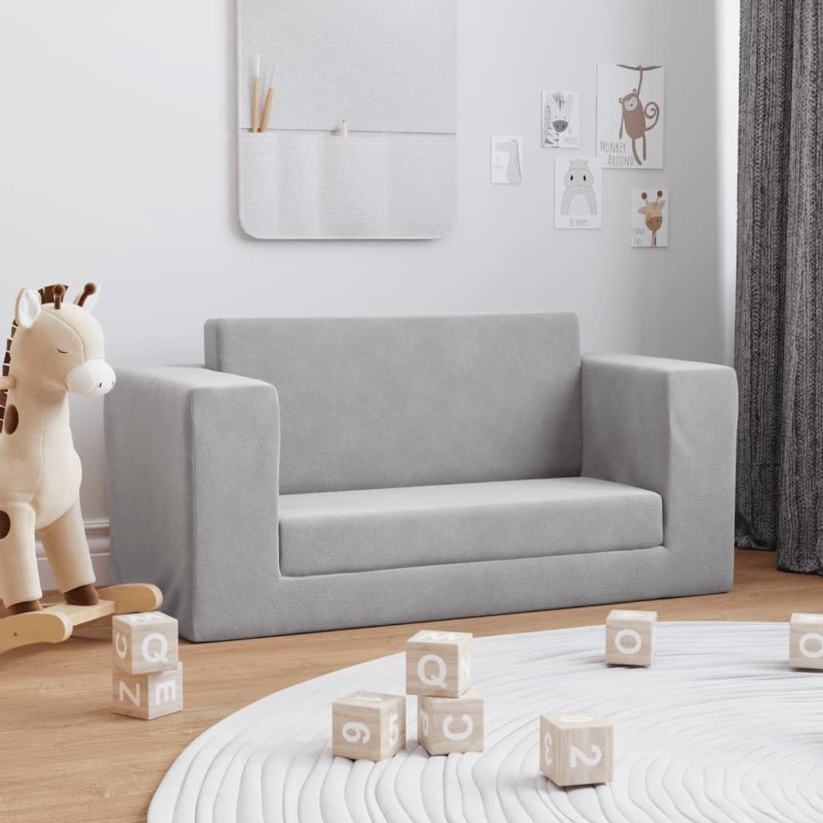 Kinderbank Pluche - Zitje voor kinderen - Lezen en spelen - Extra zachte stof - Lichtgrijs