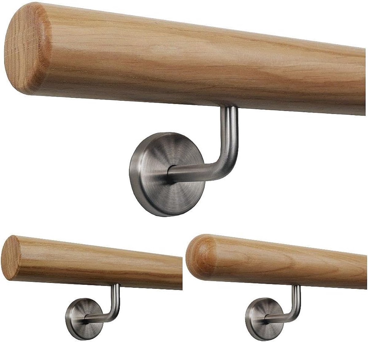 Eiken Leuning - Trapleuning Hout - Veilig Traplopen - Massief Hout Afwerking - 60 cm Lengte - Naturel Gelakt