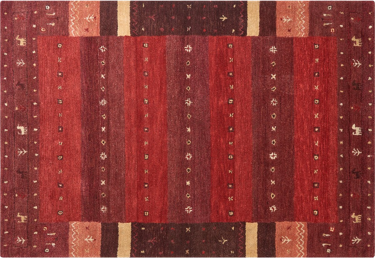 SINANLI - Modern vloerkleed - Donkerrood - 140 x 200 cm - Wol