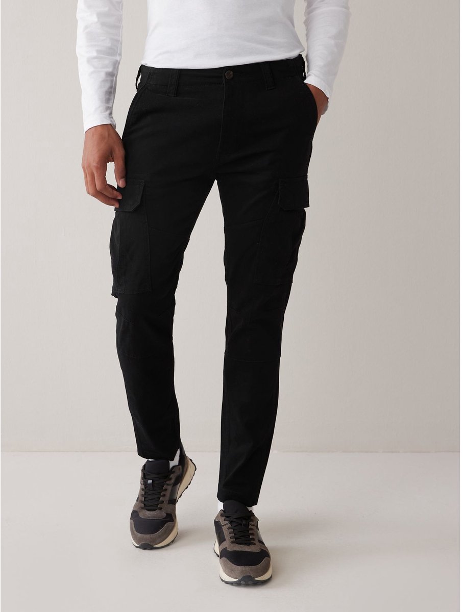 Next - Heren - Slim Fit - Katoenen cargostretchbroek - Zwart