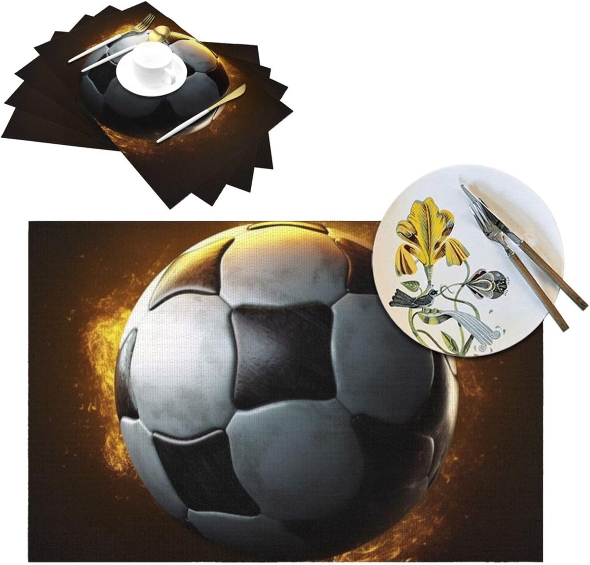 Placemats Set - Tafelmatten - Eettafel Beschermen - Antislip PVC Geweven - Set van 6 - Zwart