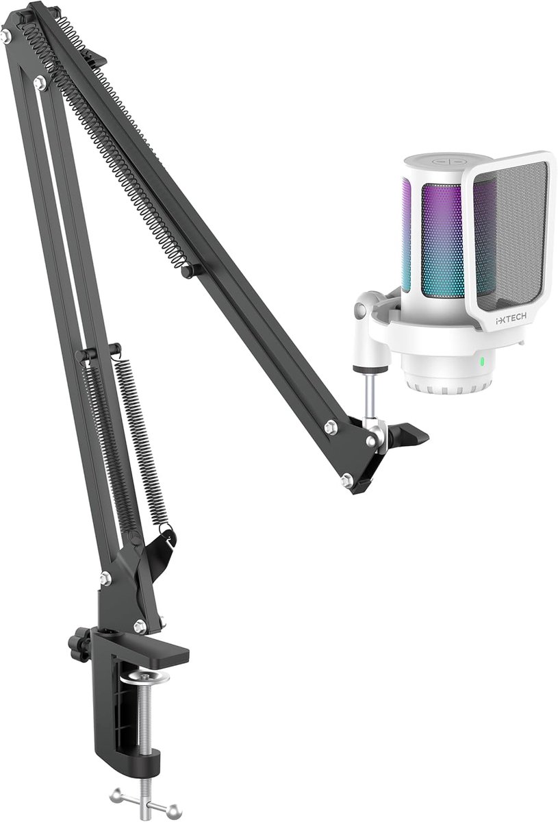 Gaming Microfoon - Podcast Microfoon - Streaming Opnemen - Verstelbare Arm - Tot 2.3 Inch - Wit
