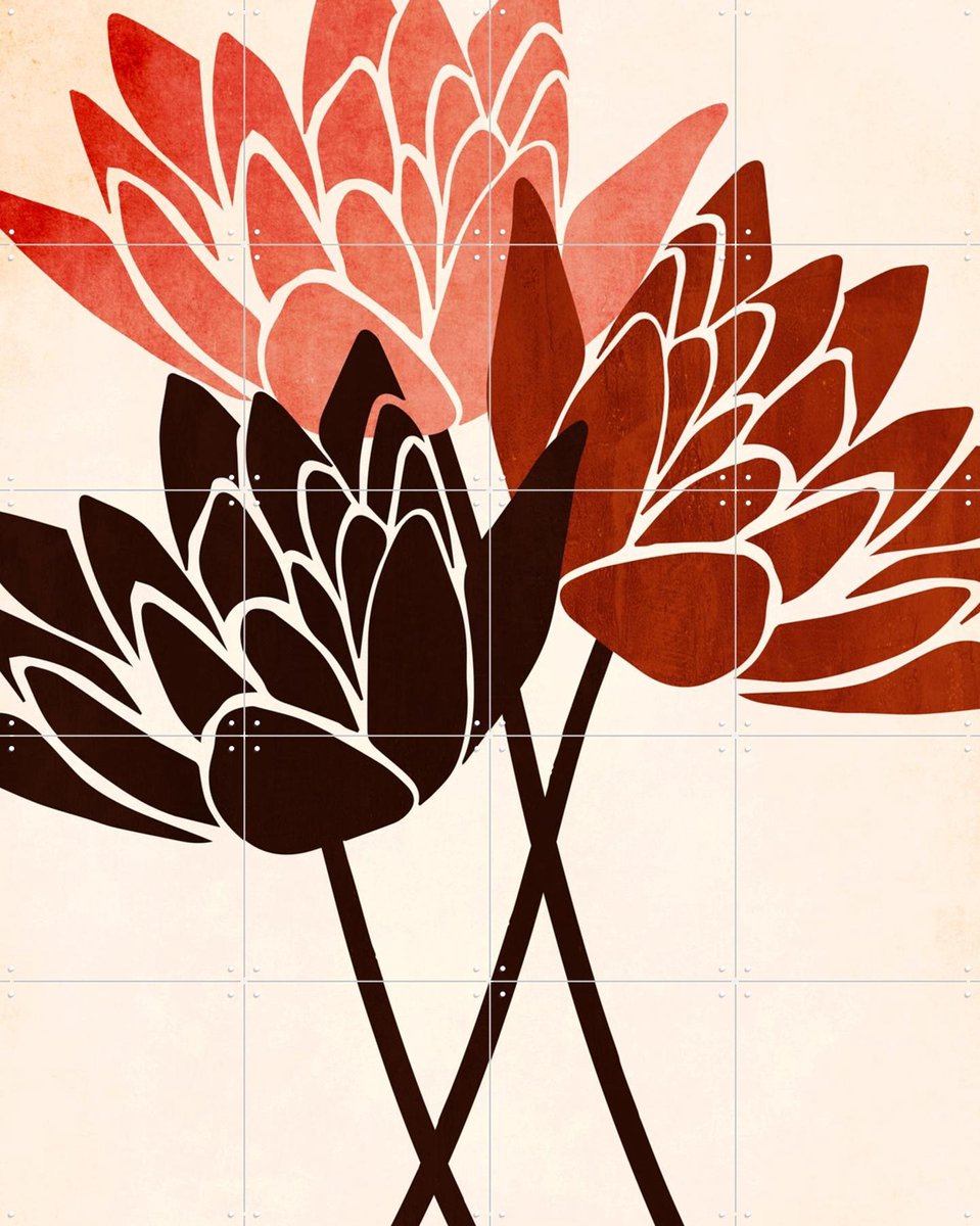 IXXI Three Blossoms, Kubistika - 80 x 100 cm - Gratis ophangtool - Grote wanddecoratie en posters - Minimalisme, Modern, Line art, Abstract