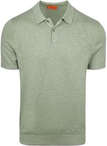 Suitable Knitted Polo Cotton Linen Groen - Maat M - Heren - Polo shirt Heren met Korte mouw
