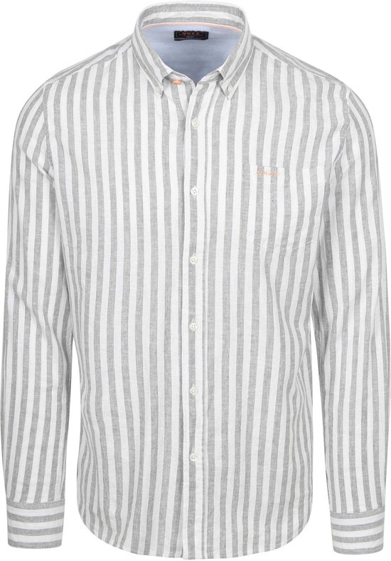 NZA Shirt Picton Linnen Blend Streep Groen - Maat XXL - Heren - Overhemden Casual