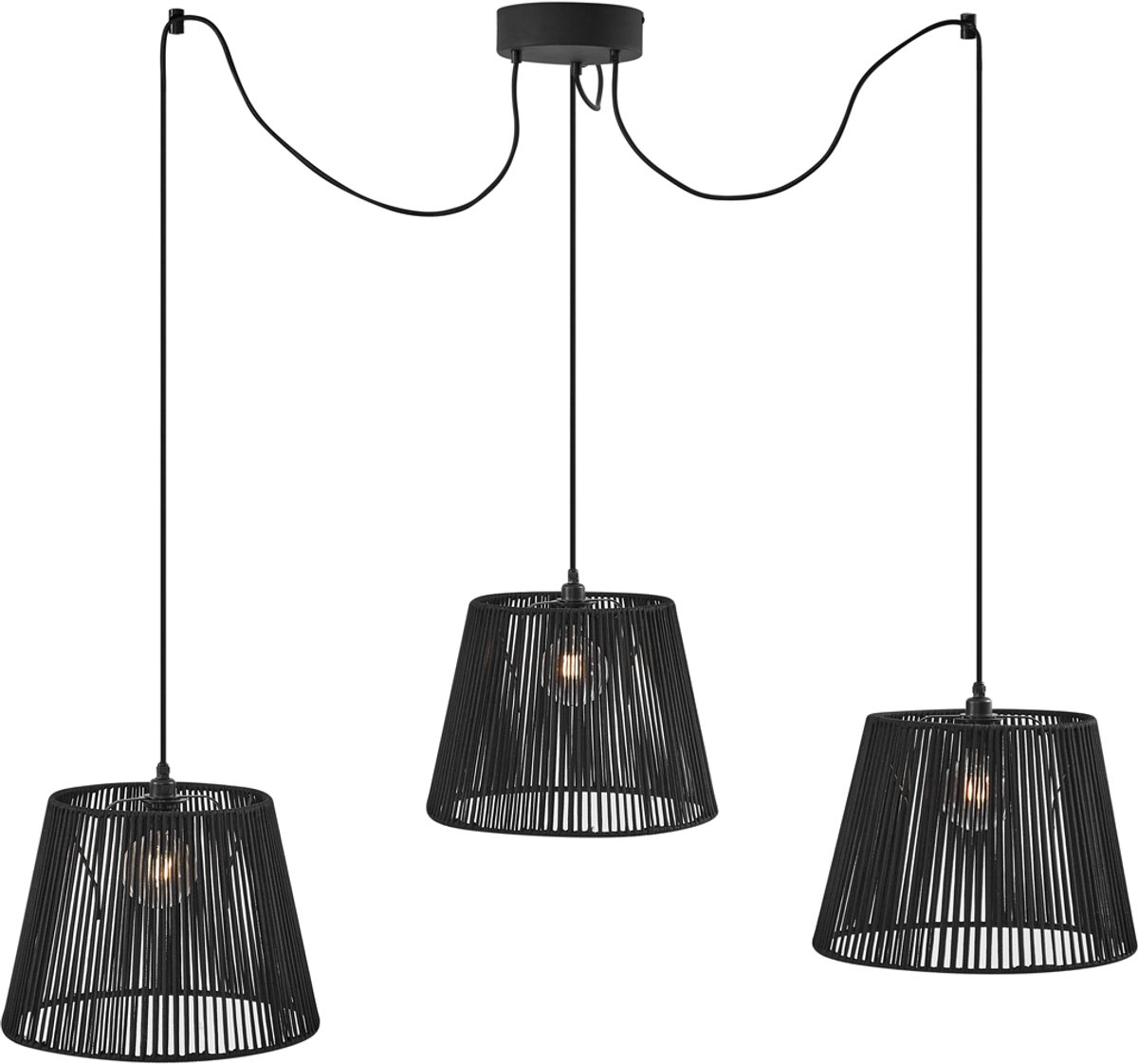 QAZQA cava - Japandi Hanglamp met kap voor buiten - 3 lichts - Ø 40 cm - Zwart - Buitenverlichting