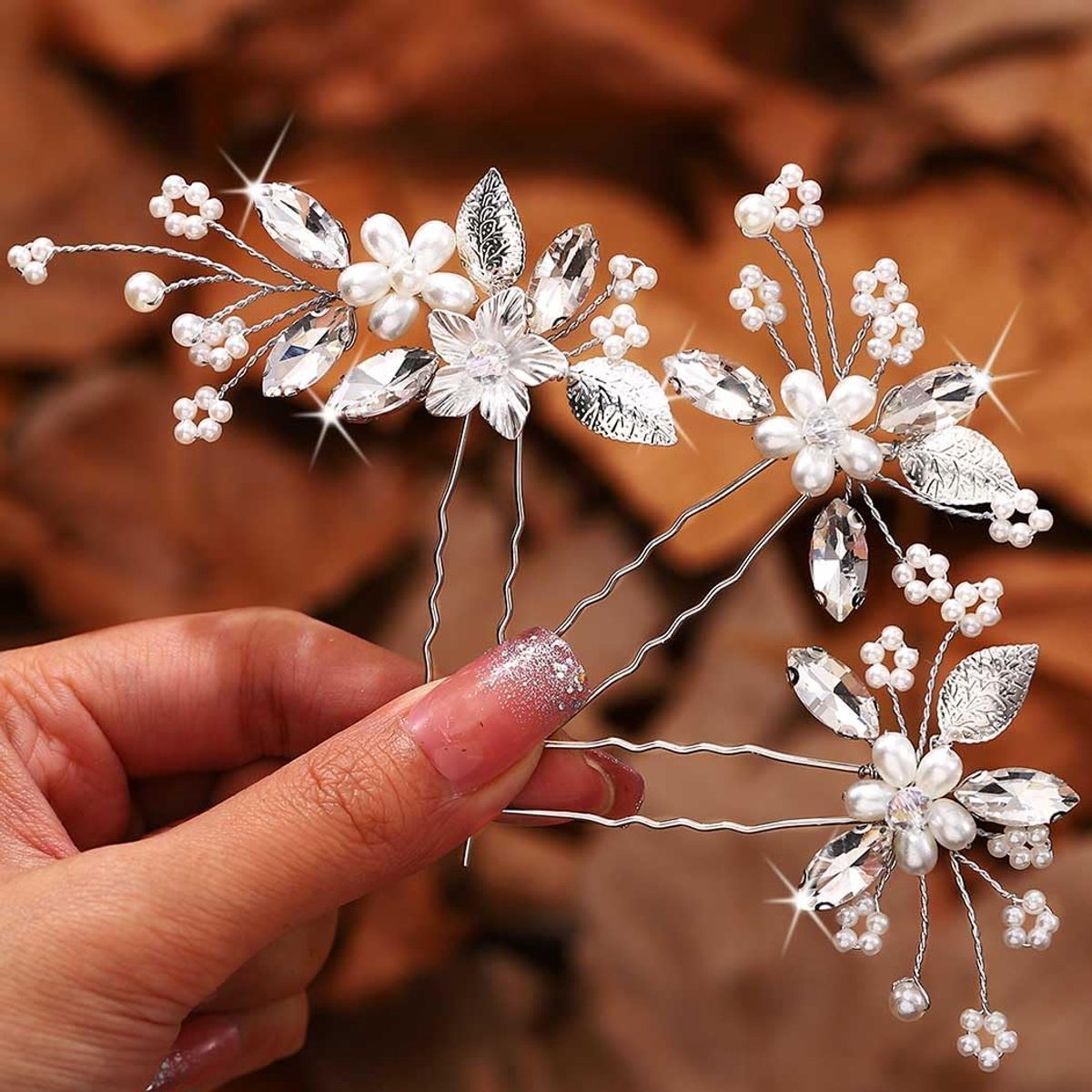 Haarspelden Parels - Bruiloft Accessoires - Bruidsstyling - Zilver Kristal - 10 x 7 cm - Zilver