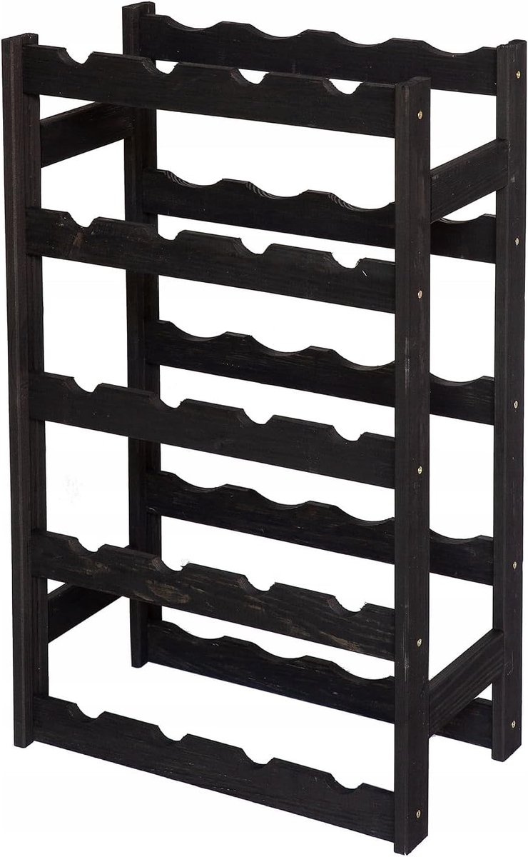 Wijnrek Hout - Flessenhouder - Wijn Opslag - Stabiele Constructie - 44x70x25 cm - Zwart