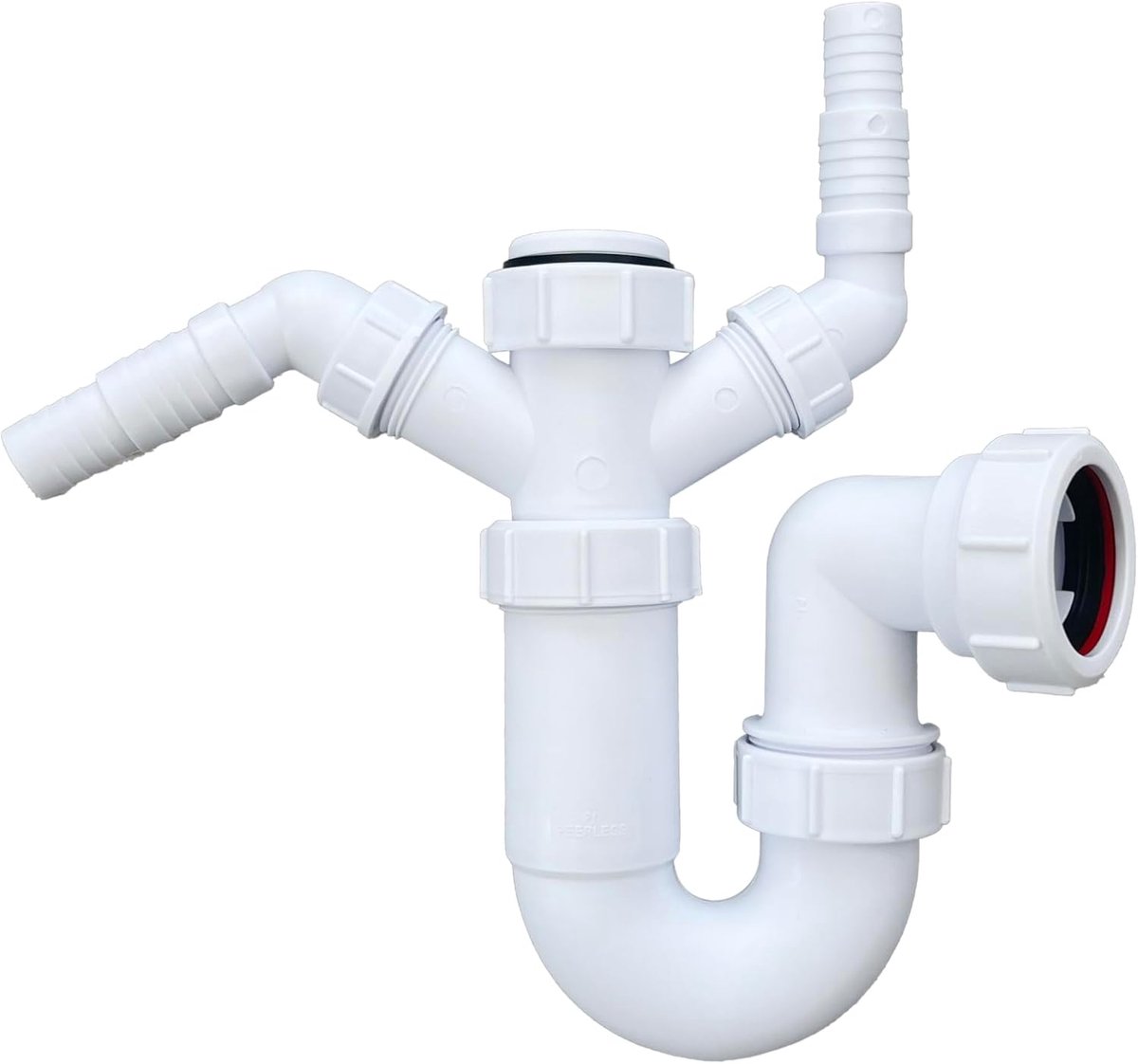 Gootsteenvanger P-val - Afvoer Connector - Wasmachine Afvoer - Dubbele Sproeiers 135 Graden - 40mm 75mm Waterslot - Wit