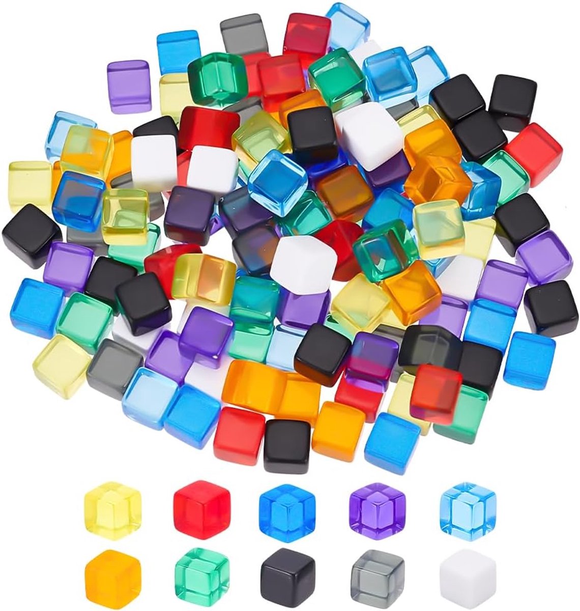 Acryl Dobbelstenen - Lege Blokjes - Spel Maken - 140 Stuks - 7.5mm - 10 Kleuren