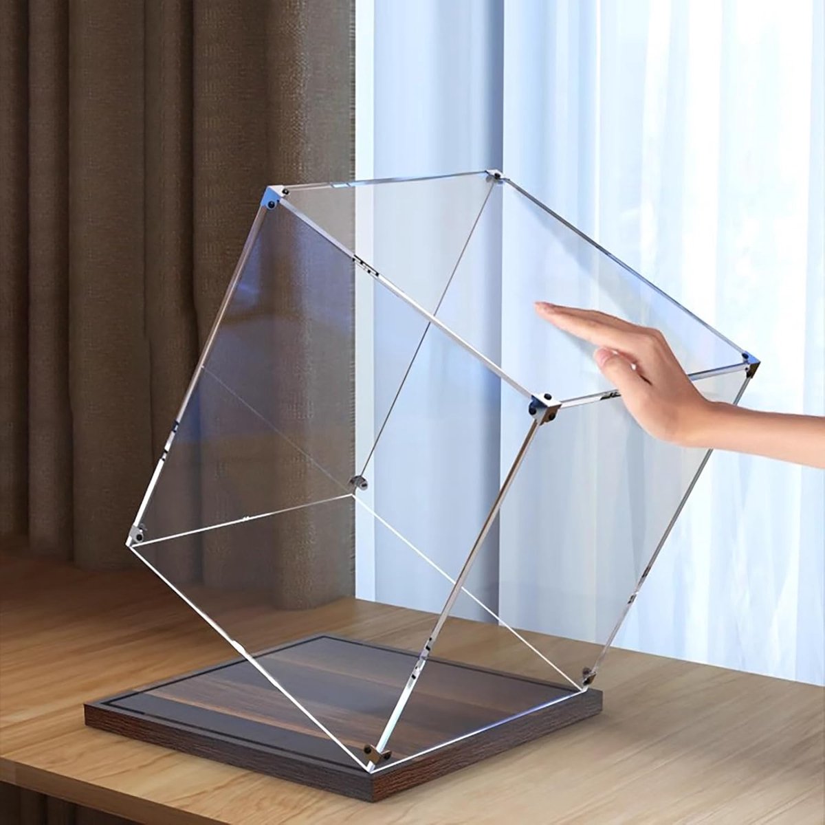 Acryl Vitrinekast - Displaybox Opbergkast - Verzamelobjecten Tentoonstellen - Stofdichte Bescherming - Met Houten Basis - Transparant