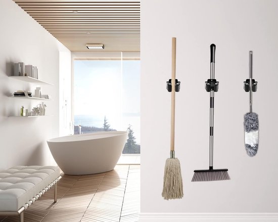 Bezemhouder - 6 stuks - Gereedschapshouder - Op Muren - RVS - Bezem ophangsysteem - Ophangsysteem - Hanger Achter de Deuren - Organisator Haak - Badkamer Accwssoires - Zwart van Merkloos	 — afbeelding 3