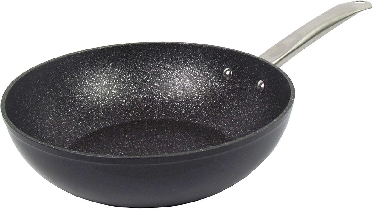 Wokpan Aluminium Koekenpan Snel Koken Vetvrij Braden 28 cm Grijs Gemarmerd