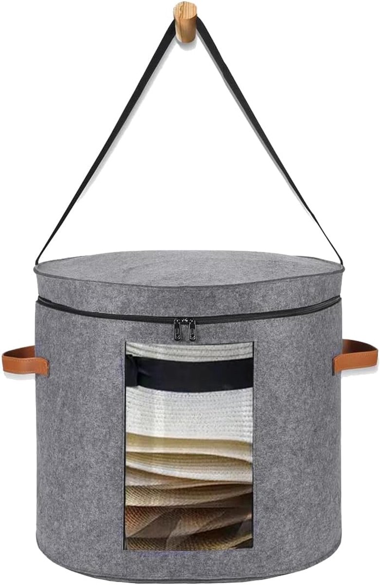 Hoedendozen Dames - Opbergdozen - Hoeden Opbergen - Opvouwbaar met band - 43 x 48 cm - Grijs