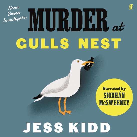 Boekcover: Een meeuw met een flesje gif in zijn snavel. Titel: Murder at Culls Nest. Gelezen door Siobhán McSweeney.