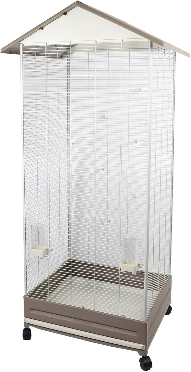 Volière Vogelkooi - Vogelverblijf Buiten - Huisvesting Vogels - Inclusief Accessoires - 79x79x167 cm - Taupe Beige