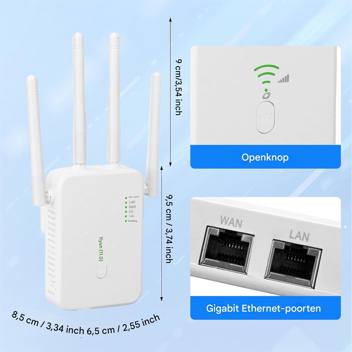 EUROTECHMART WiFi Repeater 1200 Mbps met WPS Knop - afbeelding 3