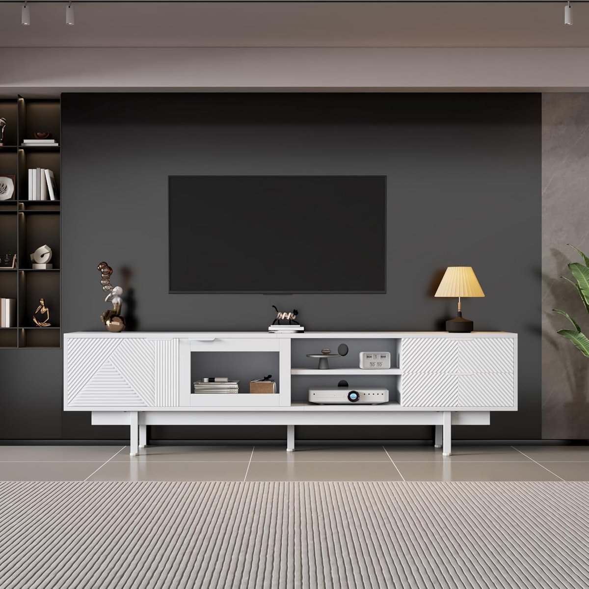 Lowboard Kast - TV Meubel - Woonkamer Opbergen - 5-Poots Stabiliteit - 200x40x50.5 cm - Wit