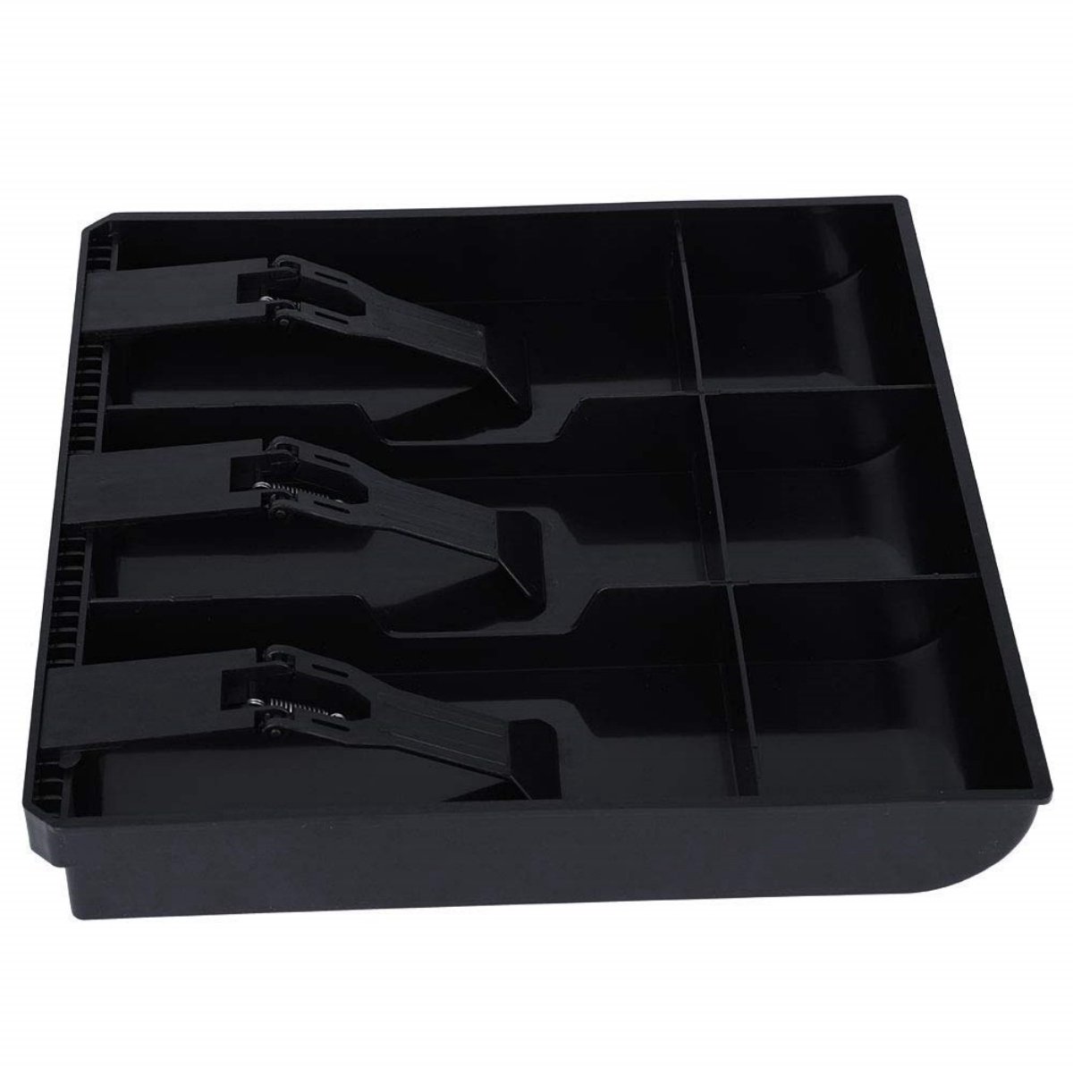 longziming -Kassalade Inleg - Geldlade Cassette - ABS Kunststof - 24,5x24,5x3,5cm - 6 Vakken - Uitneembare Muntlade - Sterke Veerclips - Voor Kantoor, Winkel, Vereniging - Zwart