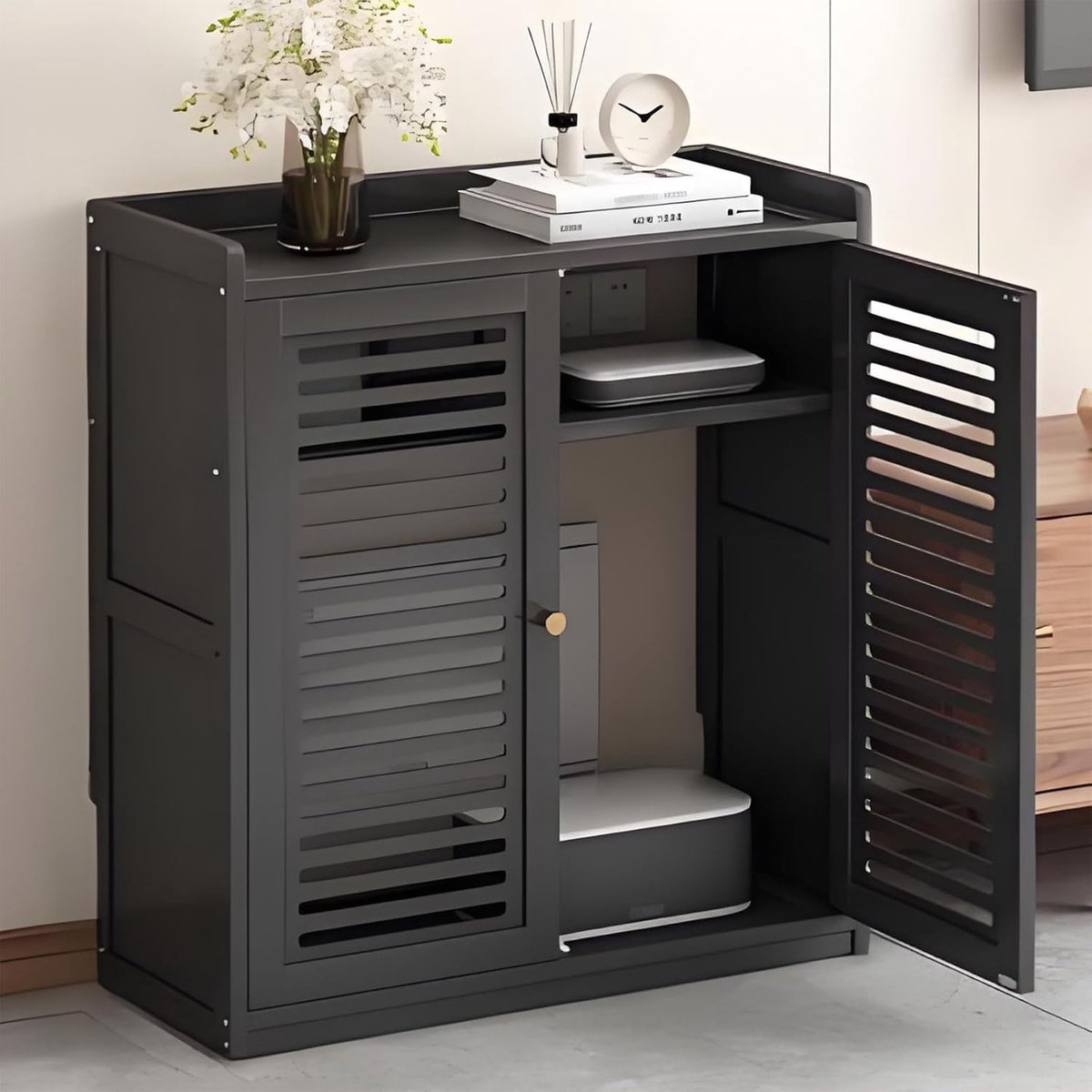 Media Kast - Opbergmeubel - Entertainment - Verstelbare Planken - 59x25x97cm - Zwart