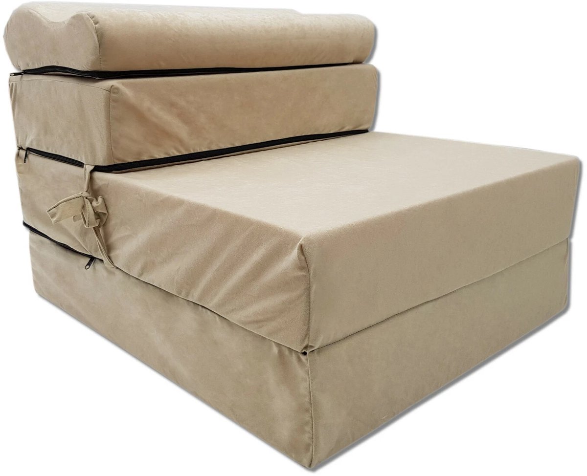 Opvouwbare logeermatras 200 x 70 x 15 cm - inklapbaar gastenbed en reismatras, beige