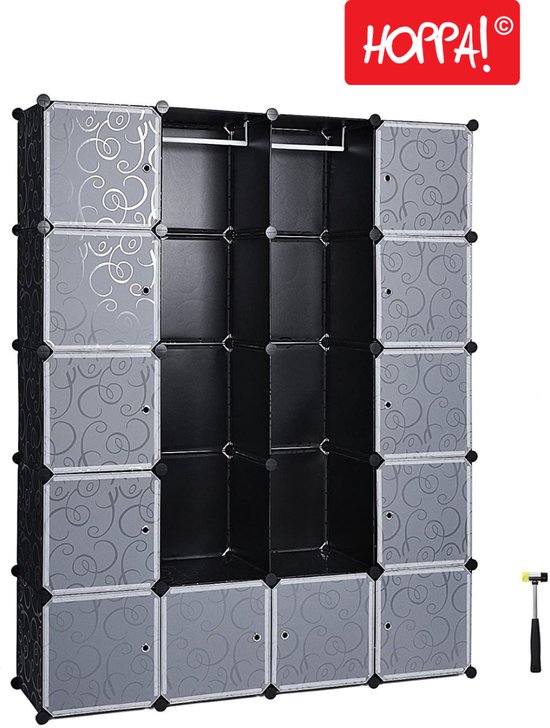 Hoppa! - Garderobekast - Zwart - Metaal/Kunststof - 144 x 37 x 179 cm (B x D x H)