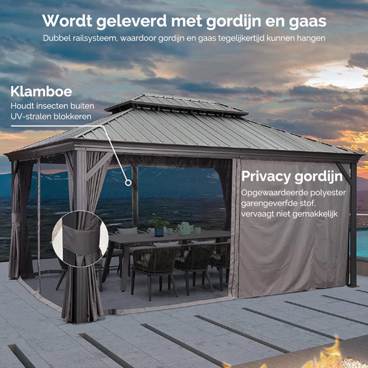 Purple Leaf Hardtop pavillon 6 x 4,25 m - gris luxe