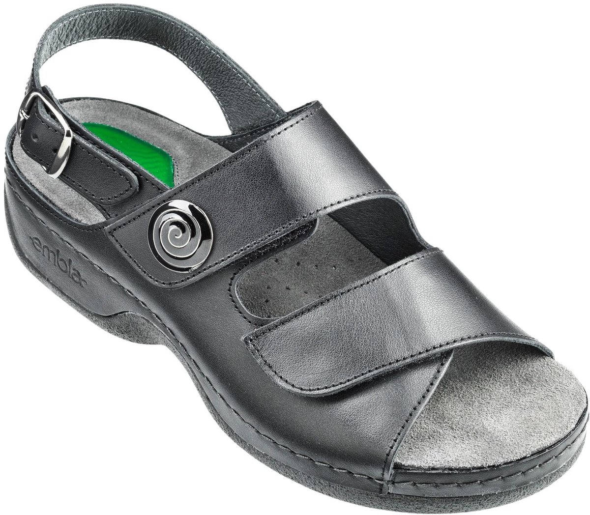 Embla dames sandalen leer verwisselbaar voetbed gel hakdemping ergonomisch verstelbare bandjes Zwart