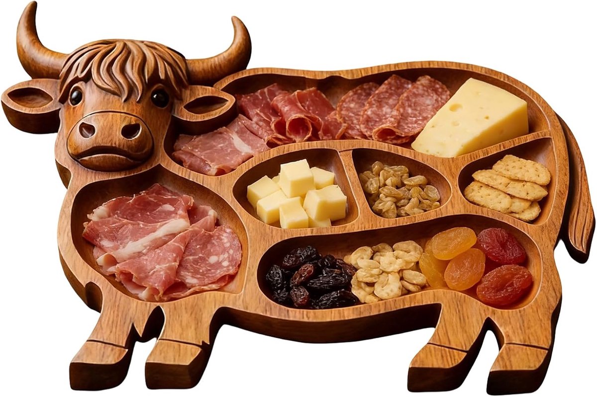 Kaasplank - Charcuteriebord - Hapjes Presenteren - Uniek Koe Vorm - 30x21x3 cm