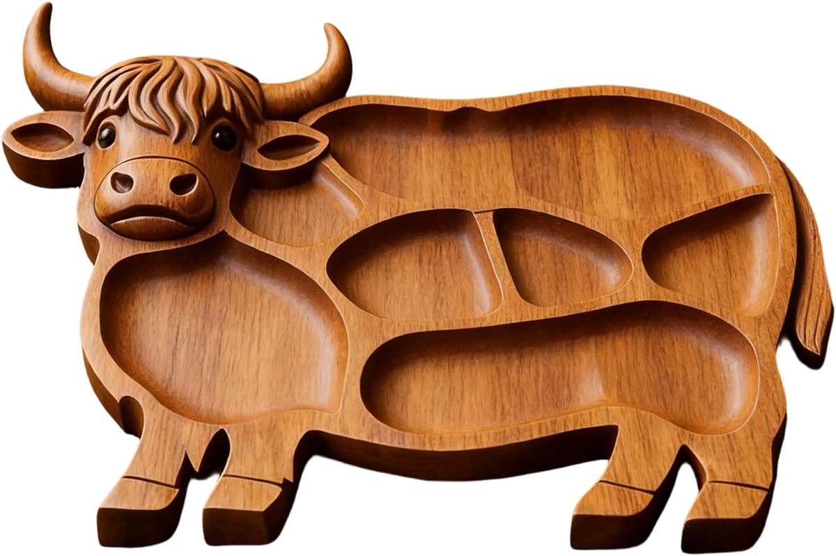 Houten Serveerplank - Kaasplank Vleesplank - Feestelijke Hapjes - Uniek Koe Vorm - 30x21x3 cm