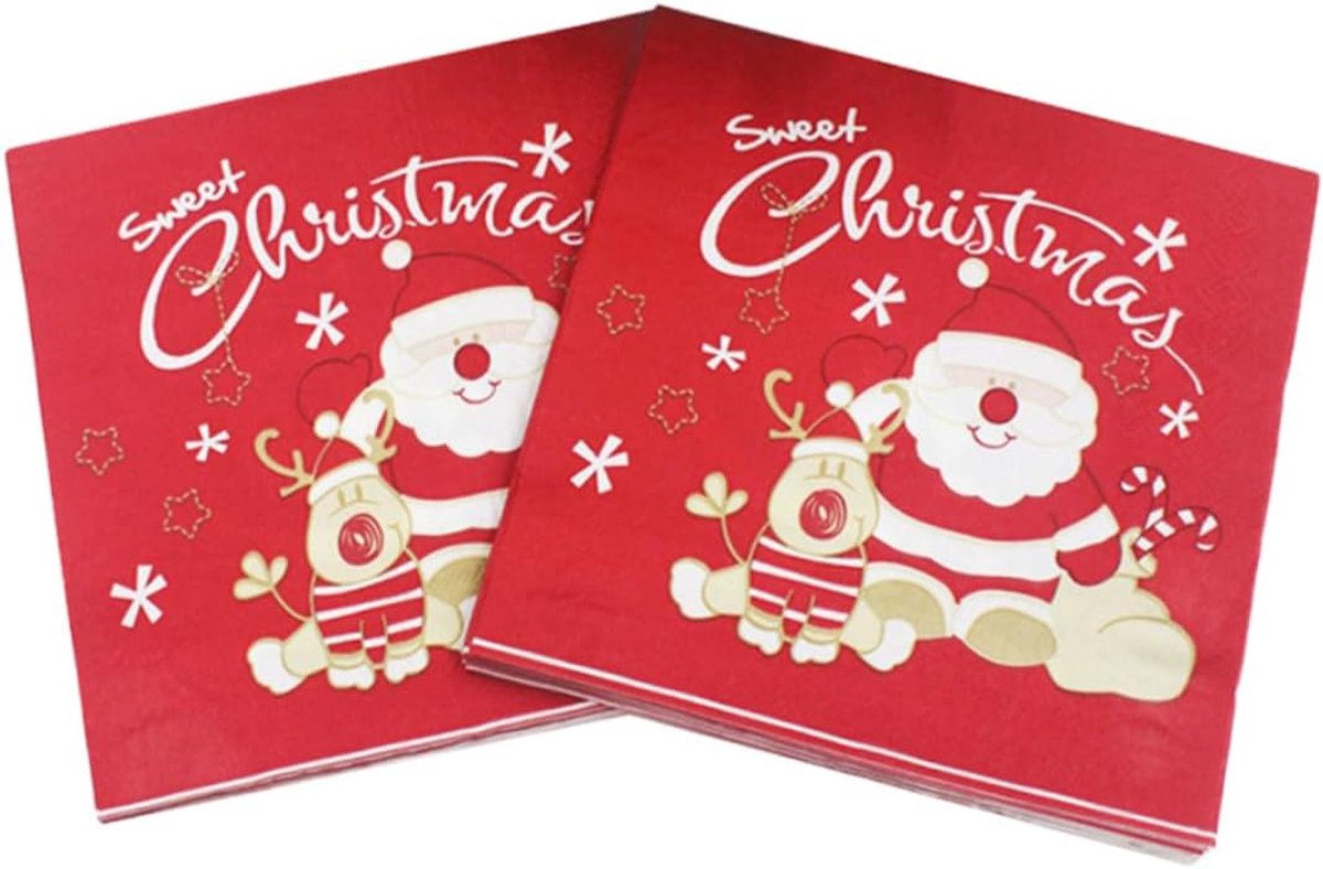 Kerst Servetten - Papieren Napjes - Feestelijk Diner - Vrolijke Print - 33x33cm - Rood