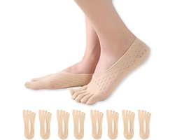 4 paar - Teensokken - Teen sokken - Toe socks - Sokken - Yoga sokken - No Show - Onzichtbare sokken - volledige teen yoga sokken voor dames - Comfortabele Sokken - ademende sportsokken - runner teen sokken - No Show Low Cut Liner Sokken - khaki