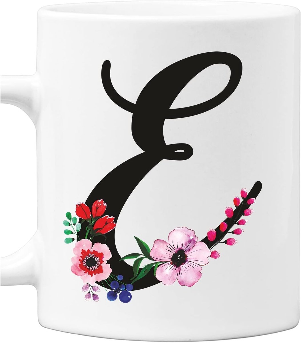 Mok - Kopje Keramiek - Voor Drankjes - Letter E Bloem - 312 Gram