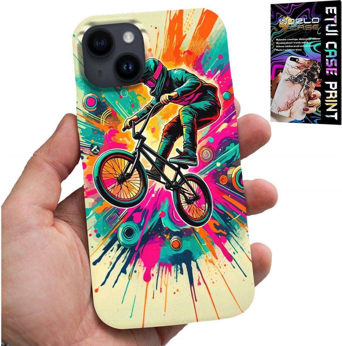 iPhone 15 Plus hoesje - BMX fietsen tricks promotioneel sport + glas