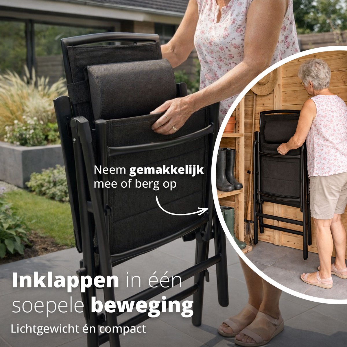 FlinQ Luma Verstelbare Aluminium Tuinstoelen 1-PACK - Weerbestendig Tuinmeubelen - Relax Stoel - Ideale Campingstoel - Ook voor Tuin of Balkon thumbnail 7