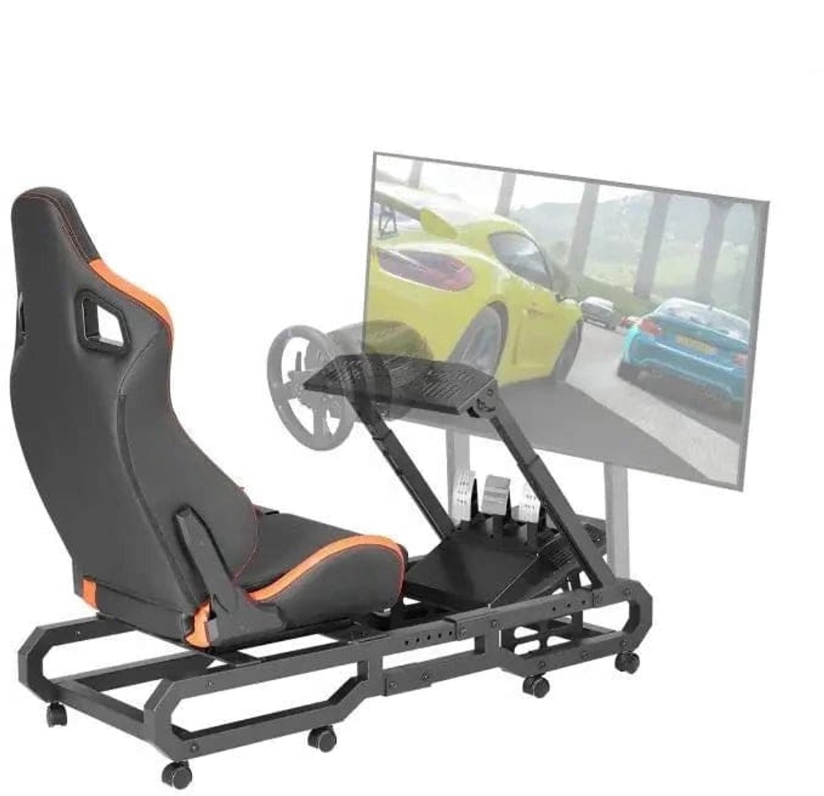Racestoel - Cockpit Simulator - Volledig Verstelbaar - Met Beeldscherm Bevestiging - Bruikbaar met Racestoel - Stabiel Frame - Groot - 330 kg Draagkracht - Met Comfortabele Stoel