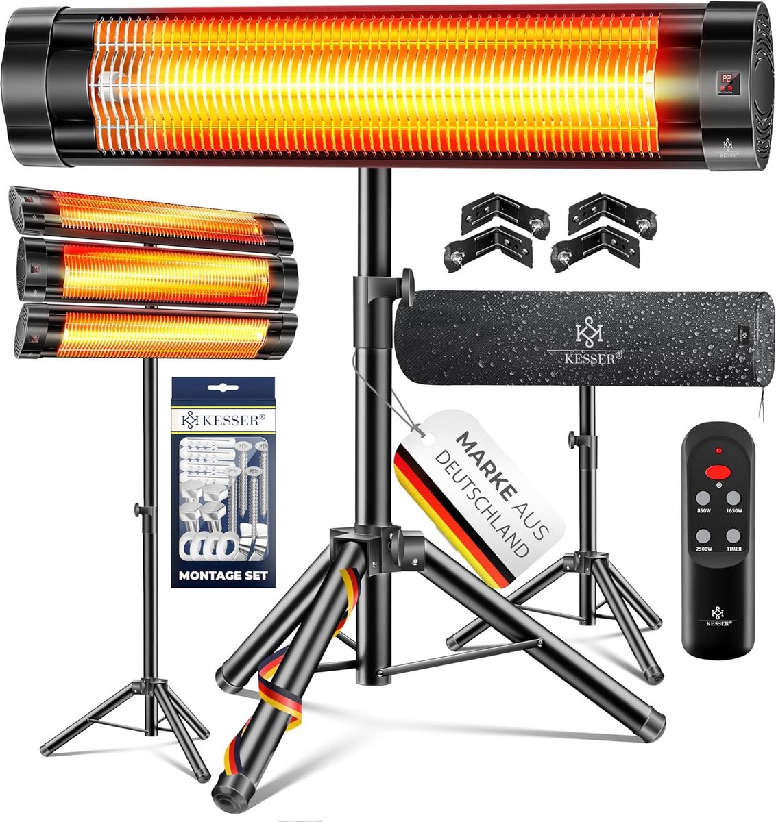 Infraroodwarmtestraler 2500W met afstandsbediening en telescopisch statief