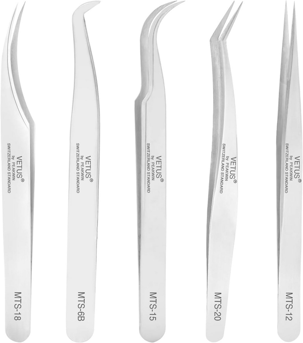 Set van 5 Professionele Wimperpincetten van Roestvrij staal voor Make-up en Handwerken