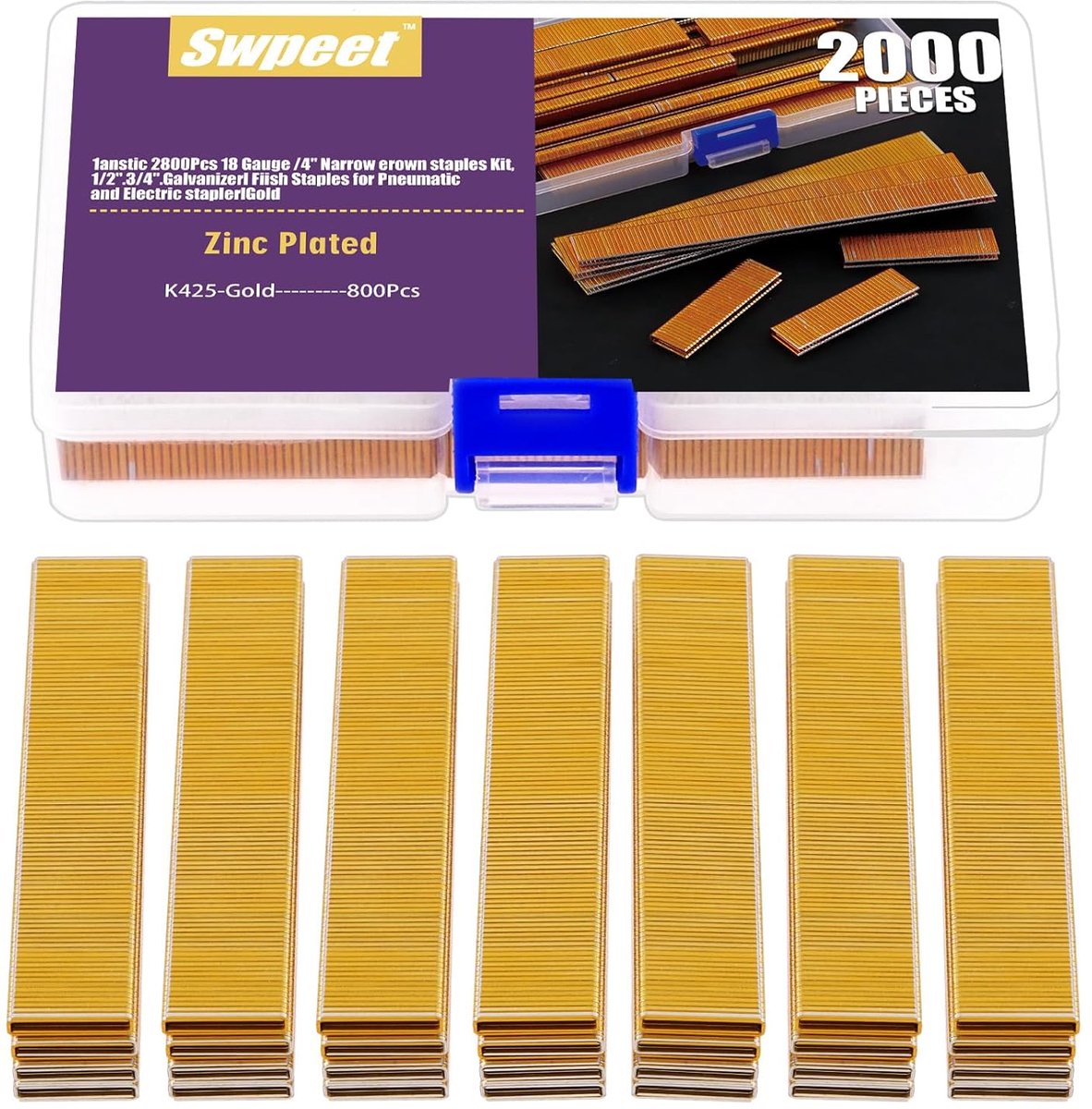 2001 Stuks 1/4" × 1" 18 Gauge Galvaniseerde Smalle Kroon Nieten - Perfect voor Electric of Pneumatische Nietpistolen