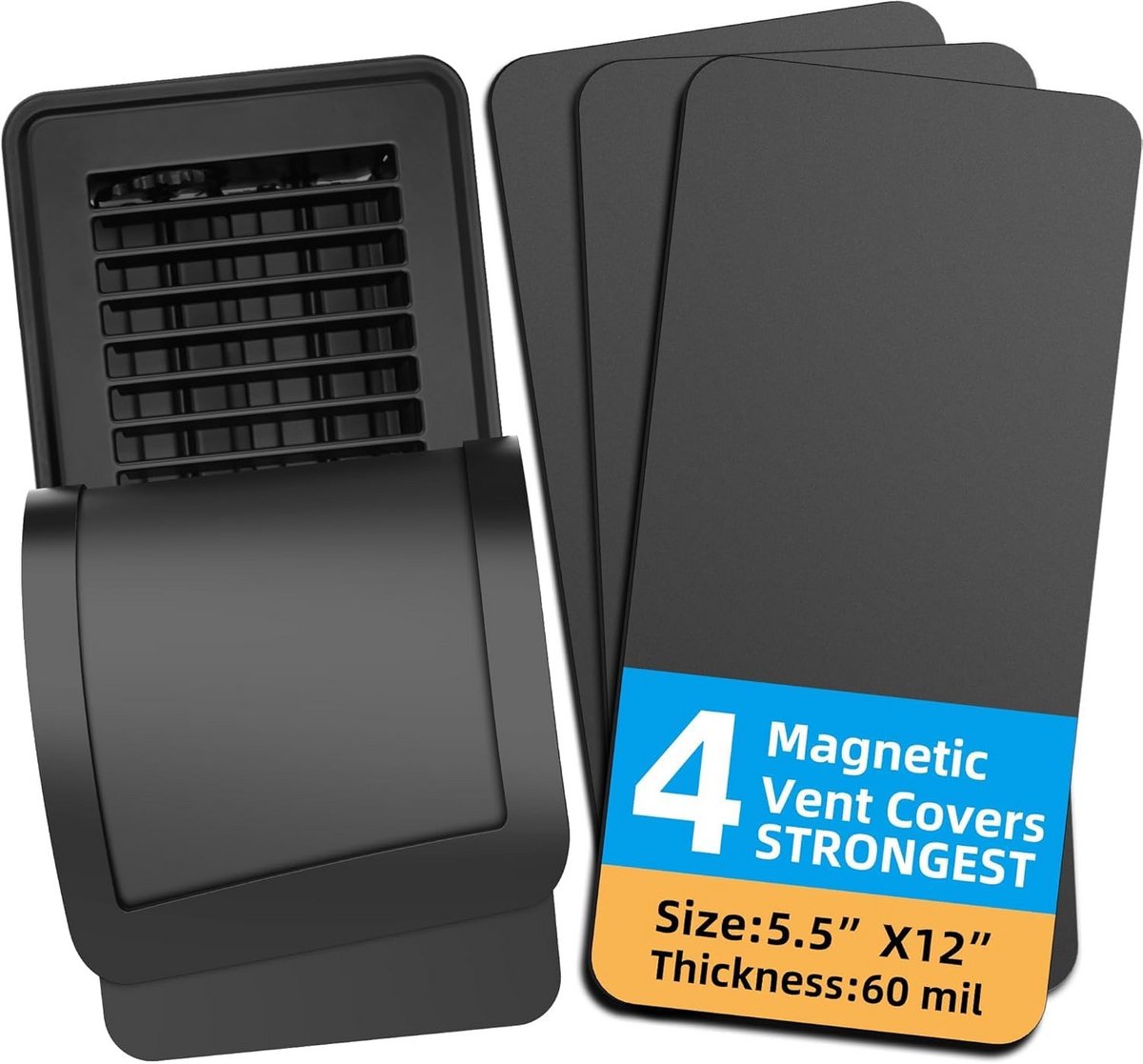 Magnetische vloerventilatie Cove 4 x 10 inch voor thuisvloer - Ventilatorregisterafdekking voor muur of plafond - Zwart 4-pack