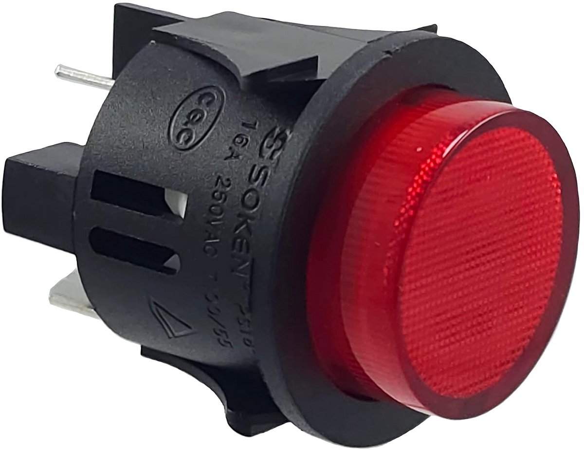 Inbouw Drukschakelaar Ø 25 mm 250V 16A – Rood Verlicht Push-EIN Push-AUS met Platte Stekker 6,3 mm