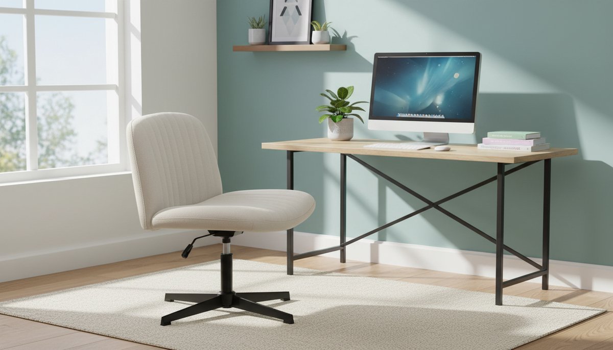 Bureaustoel Casa Velluto ComfortFlex – Armloze, In Hoogte Verstelbare Bureaustoel Zonder Wielen – Ergonomisch, Stoffen Bekleding, Medium Rugleuning – Ideaal voor Thuis, Kantoor, Slaapkamer – Beige