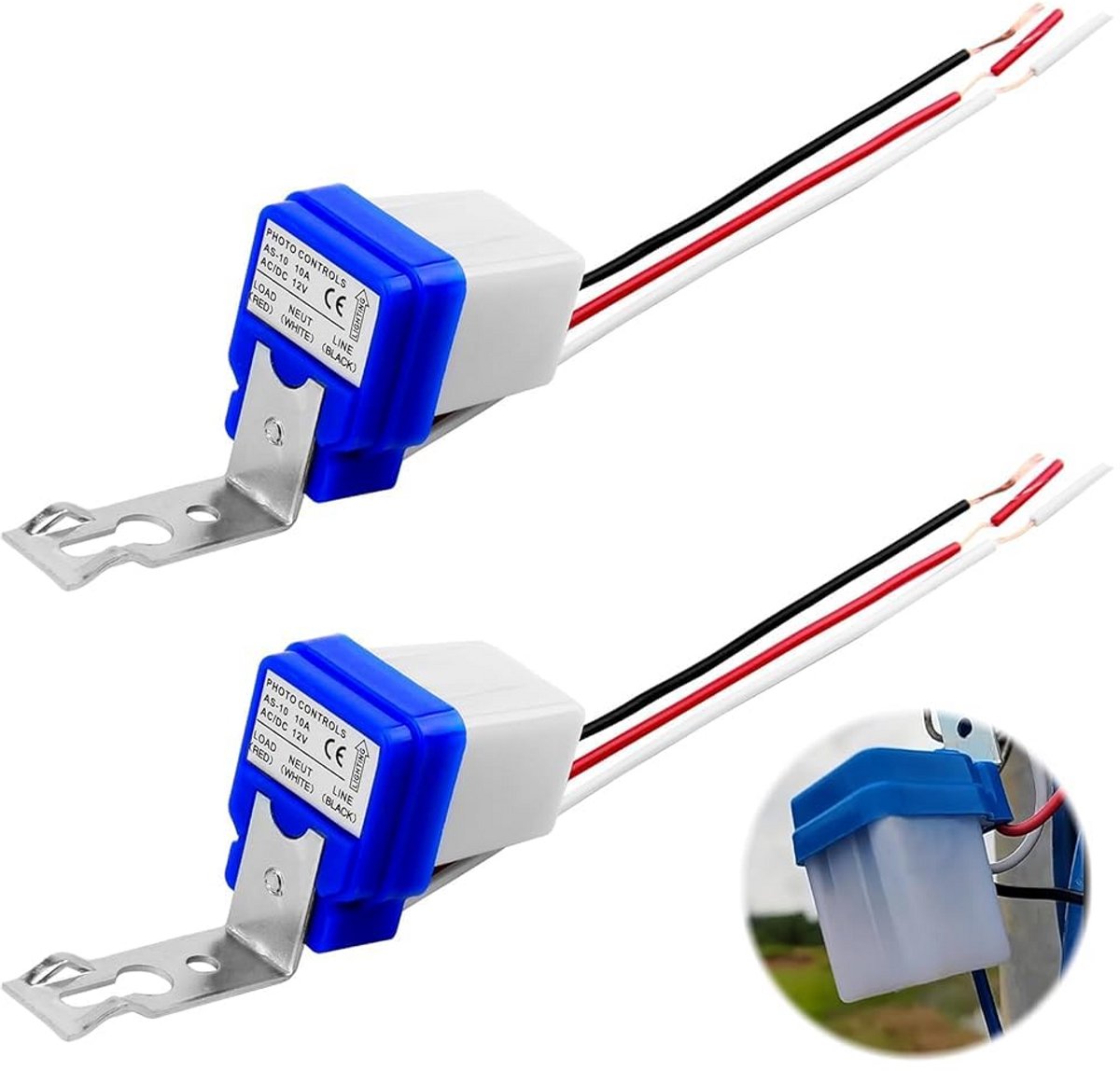 Automatische fotocelschakelaar 12V 10A - 2 stuks, waterdicht en energiebesparend voor binnen en buiten