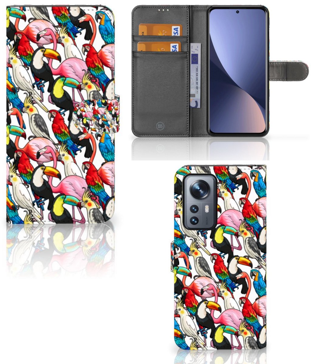 Book Case voor Xiaomi 12 Pro Telefoonhoesje met Pasjes Birds