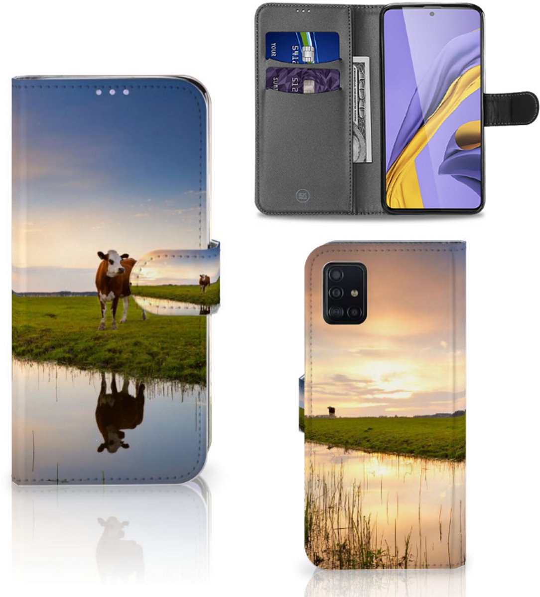 Book Case voor Samsung Galaxy A51 Telefoonhoesje met Pasjes Koe