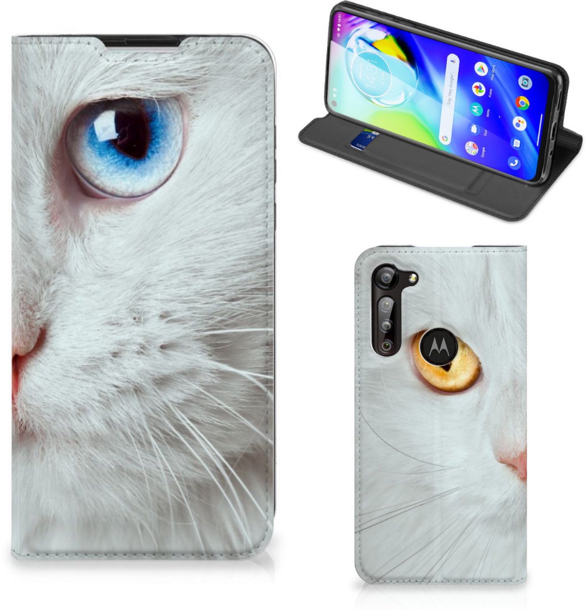 Motorola Moto G8 Power Hoesje maken Witte Kat